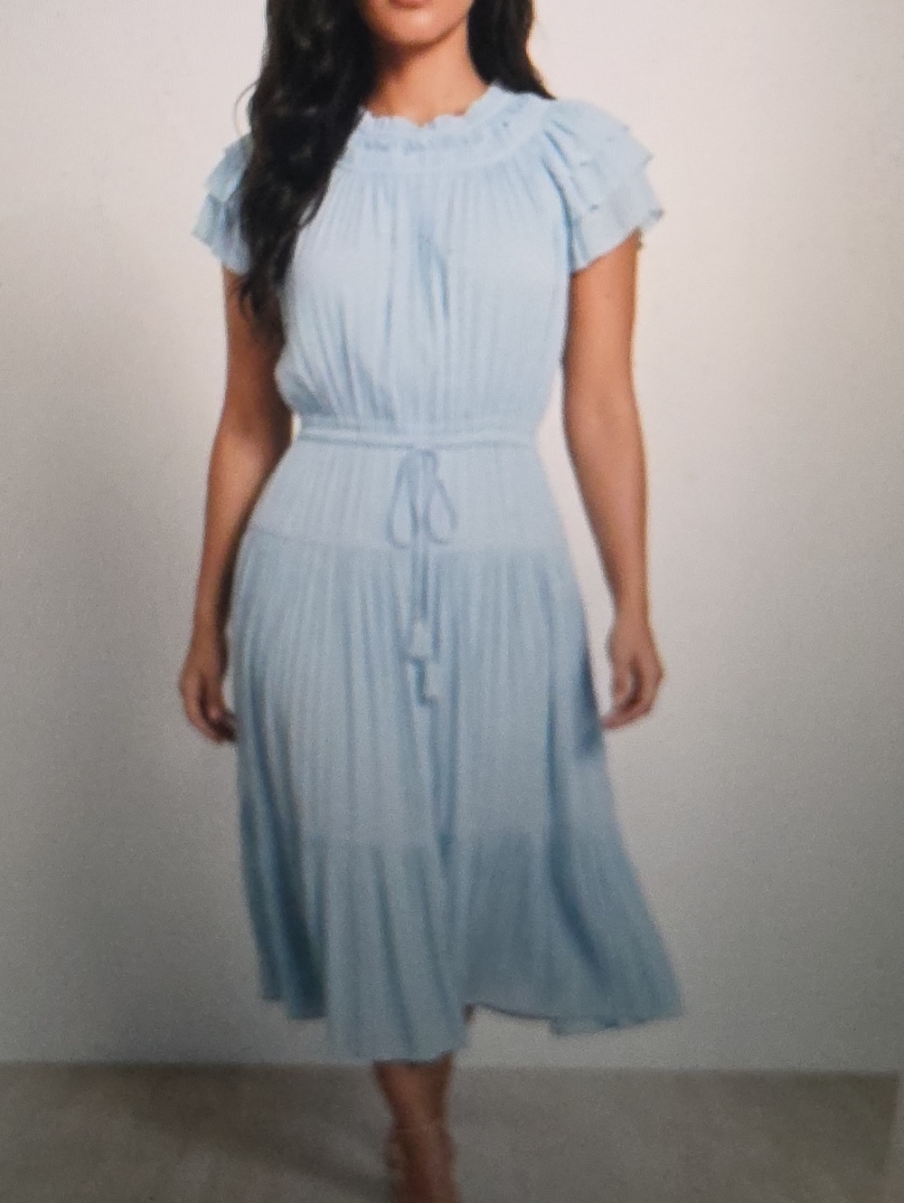 Elie Tahary Mineral Blue Pleated Ruffle Maxi Dress Size L $475